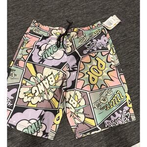 Oh Snap! Mens size Small Multicolor Comic Pop Art Bang POW drawstring shorts